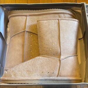 Women's Beige Suede Boots with Studded Detail